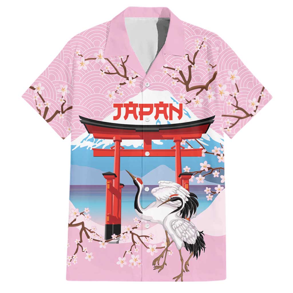 Japanese Torii Gate Cranes Personalised Family Matching Summer Maxi Dress and Hawaiian Shirt Fuji Mount Sakura Seigaiha Pattern LT14 Dad's Shirt - Short Sleeve Pink - Polynesian Pride