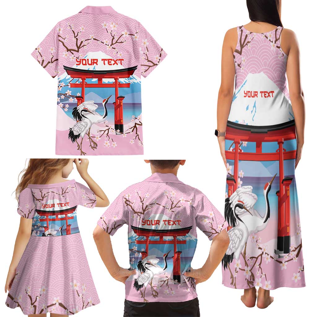 Japanese Torii Gate Cranes Personalised Family Matching Tank Maxi Dress and Hawaiian Shirt Fuji Mount Sakura Seigaiha Pattern LT14 - Polynesian Pride