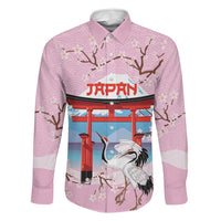 Japanese Torii Gate Cranes Personalised Family Matching Tank Maxi Dress and Hawaiian Shirt Fuji Mount Sakura Seigaiha Pattern LT14 Dad's Shirt - Long Sleeve Pink - Polynesian Pride