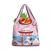 Japanese Torii Gate Cranes Personalised Grocery Bag Fuji Mount Sakura Seigaiha Pattern