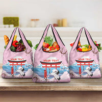 Japanese Torii Gate Cranes Personalised Grocery Bag Fuji Mount Sakura Seigaiha Pattern