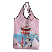 Japanese Torii Gate Cranes Personalised Grocery Bag Fuji Mount Sakura Seigaiha Pattern