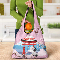 Japanese Torii Gate Cranes Personalised Grocery Bag Fuji Mount Sakura Seigaiha Pattern