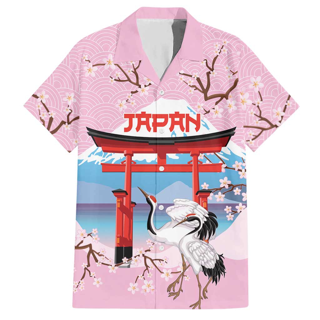 Japanese Torii Gate Cranes Personalised Hawaiian Shirt Fuji Mount Sakura Seigaiha Pattern