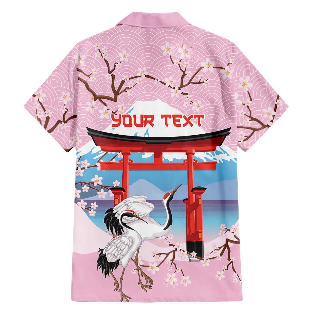 Japanese Torii Gate Cranes Personalised Hawaiian Shirt Fuji Mount Sakura Seigaiha Pattern
