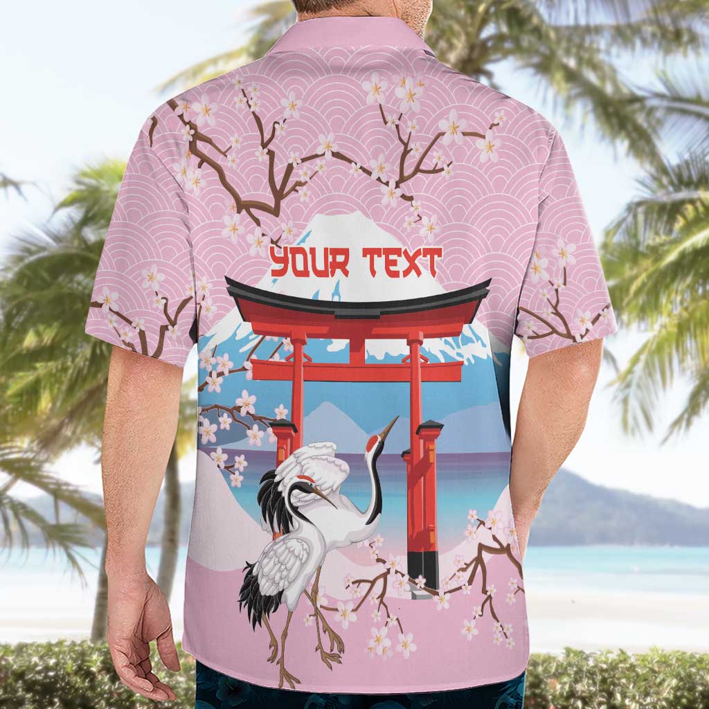 Japanese Torii Gate Cranes Personalised Hawaiian Shirt Fuji Mount Sakura Seigaiha Pattern