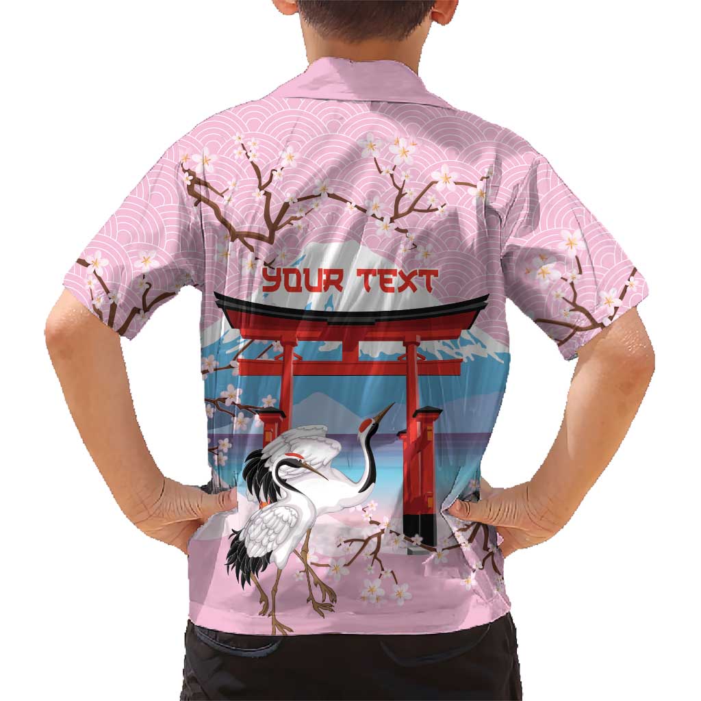 Japanese Torii Gate Cranes Personalised Hawaiian Shirt Fuji Mount Sakura Seigaiha Pattern