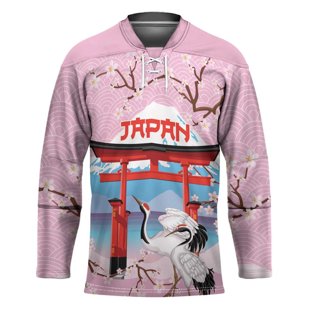 Japanese Torii Gate Cranes Personalised Hockey Jersey Fuji Mount Sakura Seigaiha Pattern LT14 Unisex Pink - Polynesian Pride