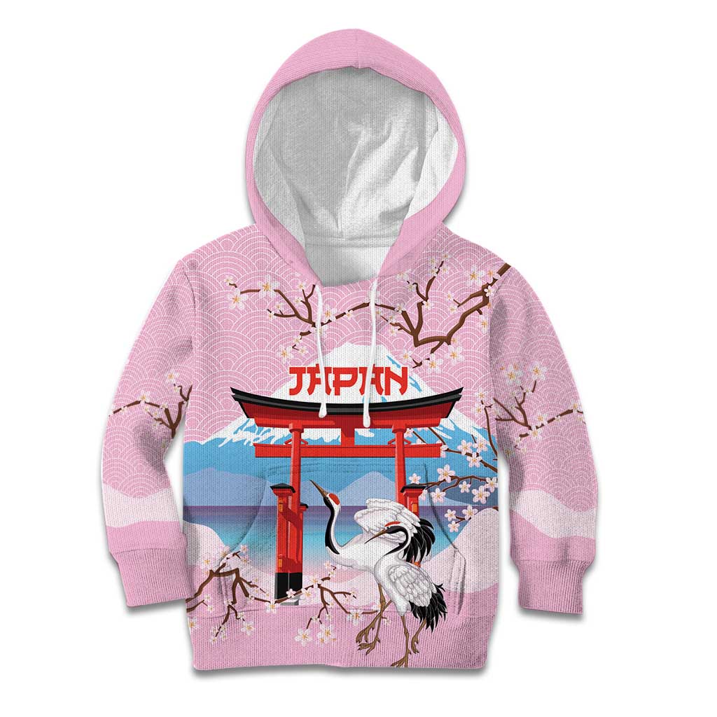 Japanese Torii Gate Cranes Personalised Kid Hoodie Fuji Mount Sakura Seigaiha Pattern LT14 Hoodie Pink - Polynesian Pride