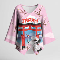 Japanese Torii Gate Cranes Personalised Kimono Sleeve Blouse Fuji Mount Sakura Seigaiha Pattern LT14 Female Pink - Polynesian Pride