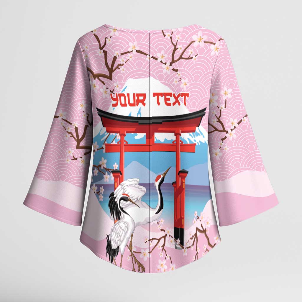 Japanese Torii Gate Cranes Personalised Kimono Sleeve Blouse Fuji Mount Sakura Seigaiha Pattern LT14 - Polynesian Pride