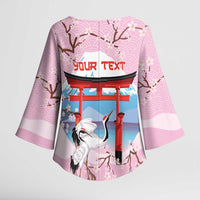 Japanese Torii Gate Cranes Personalised Kimono Sleeve Blouse Fuji Mount Sakura Seigaiha Pattern LT14 - Polynesian Pride