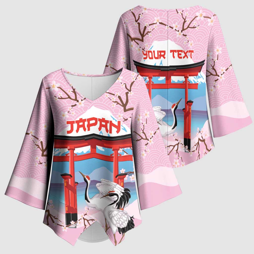 Japanese Torii Gate Cranes Personalised Kimono Sleeve Blouse Fuji Mount Sakura Seigaiha Pattern LT14 - Polynesian Pride