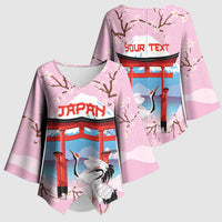 Japanese Torii Gate Cranes Personalised Kimono Sleeve Blouse Fuji Mount Sakura Seigaiha Pattern LT14 - Polynesian Pride