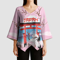 Japanese Torii Gate Cranes Personalised Kimono Sleeve Blouse Fuji Mount Sakura Seigaiha Pattern LT14 - Polynesian Pride