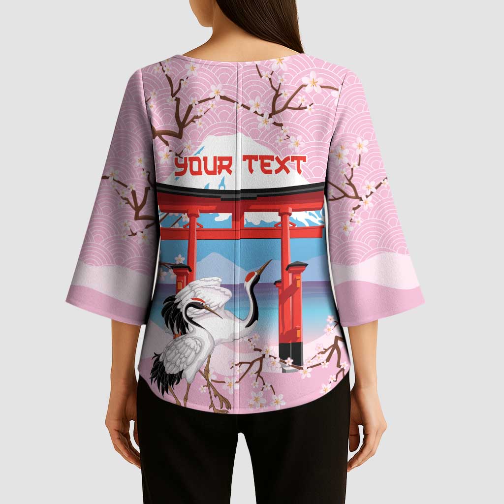Japanese Torii Gate Cranes Personalised Kimono Sleeve Blouse Fuji Mount Sakura Seigaiha Pattern LT14 - Polynesian Pride