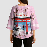 Japanese Torii Gate Cranes Personalised Kimono Sleeve Blouse Fuji Mount Sakura Seigaiha Pattern LT14 - Polynesian Pride