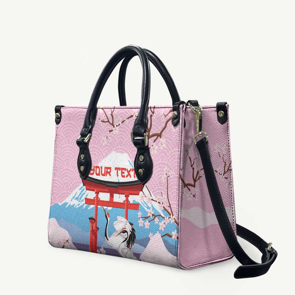 Japanese Torii Gate Cranes Personalised Leather Bag Fuji Mount Sakura Seigaiha Pattern