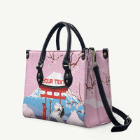 Japanese Torii Gate Cranes Personalised Leather Bag Fuji Mount Sakura Seigaiha Pattern
