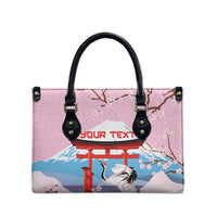 Japanese Torii Gate Cranes Personalised Leather Bag Fuji Mount Sakura Seigaiha Pattern