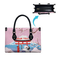 Japanese Torii Gate Cranes Personalised Leather Bag Fuji Mount Sakura Seigaiha Pattern