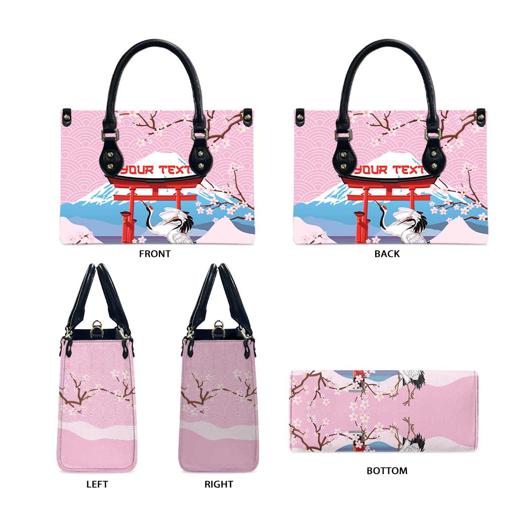 Japanese Torii Gate Cranes Personalised Leather Bag Fuji Mount Sakura Seigaiha Pattern