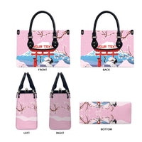 Japanese Torii Gate Cranes Personalised Leather Bag Fuji Mount Sakura Seigaiha Pattern