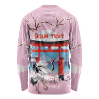 Japanese Torii Gate Cranes Personalised Long Sleeve Shirt Fuji Mount Sakura Seigaiha Pattern