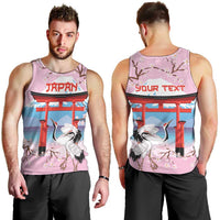 Japanese Torii Gate Cranes Personalised Men Tank Top Fuji Mount Sakura Seigaiha Pattern