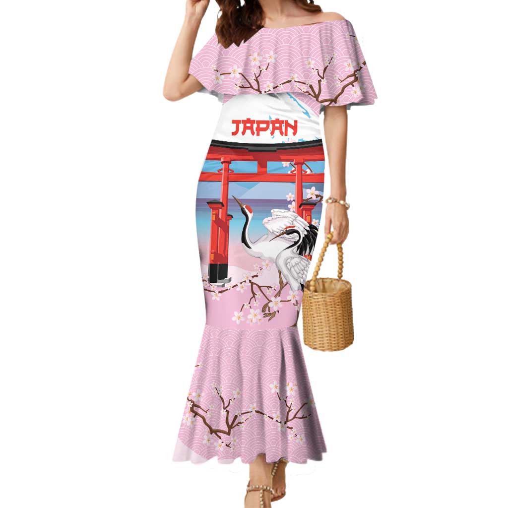 Japanese Torii Gate Cranes Personalised Mermaid Dress Fuji Mount Sakura Seigaiha Pattern LT14 Women Pink - Polynesian Pride