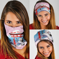Japanese Torii Gate Cranes Personalised Neck Gaiter Fuji Mount Sakura Seigaiha Pattern