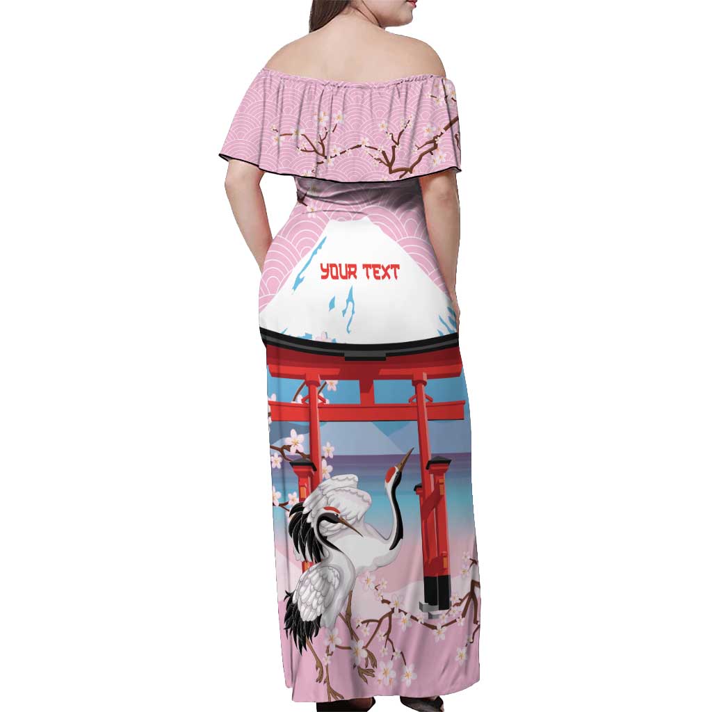 Japanese Torii Gate Cranes Personalised Off Shoulder Maxi Dress Fuji Mount Sakura Seigaiha Pattern LT14 - Polynesian Pride