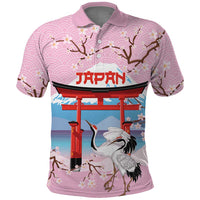 Japanese Torii Gate Cranes Personalised Polo Shirt Fuji Mount Sakura Seigaiha Pattern LT14 Pink - Polynesian Pride