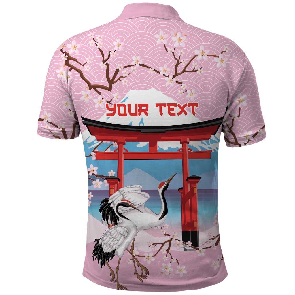 Japanese Torii Gate Cranes Personalised Polo Shirt Fuji Mount Sakura Seigaiha Pattern LT14 - Polynesian Pride
