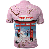 Japanese Torii Gate Cranes Personalised Polo Shirt Fuji Mount Sakura Seigaiha Pattern LT14 - Polynesian Pride