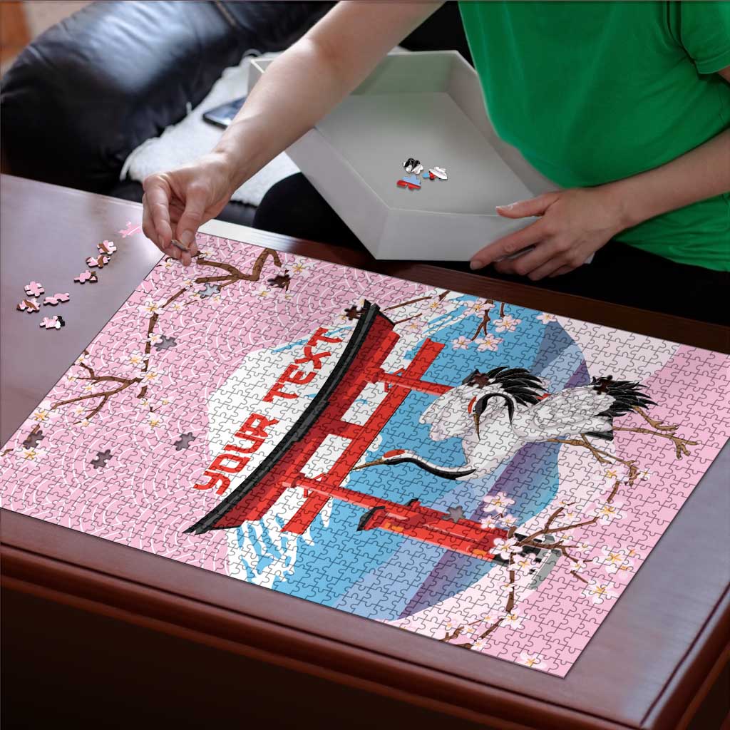 Japanese Torii Gate Cranes Personalised Puzzle Fuji Mount Sakura Seigaiha Pattern
