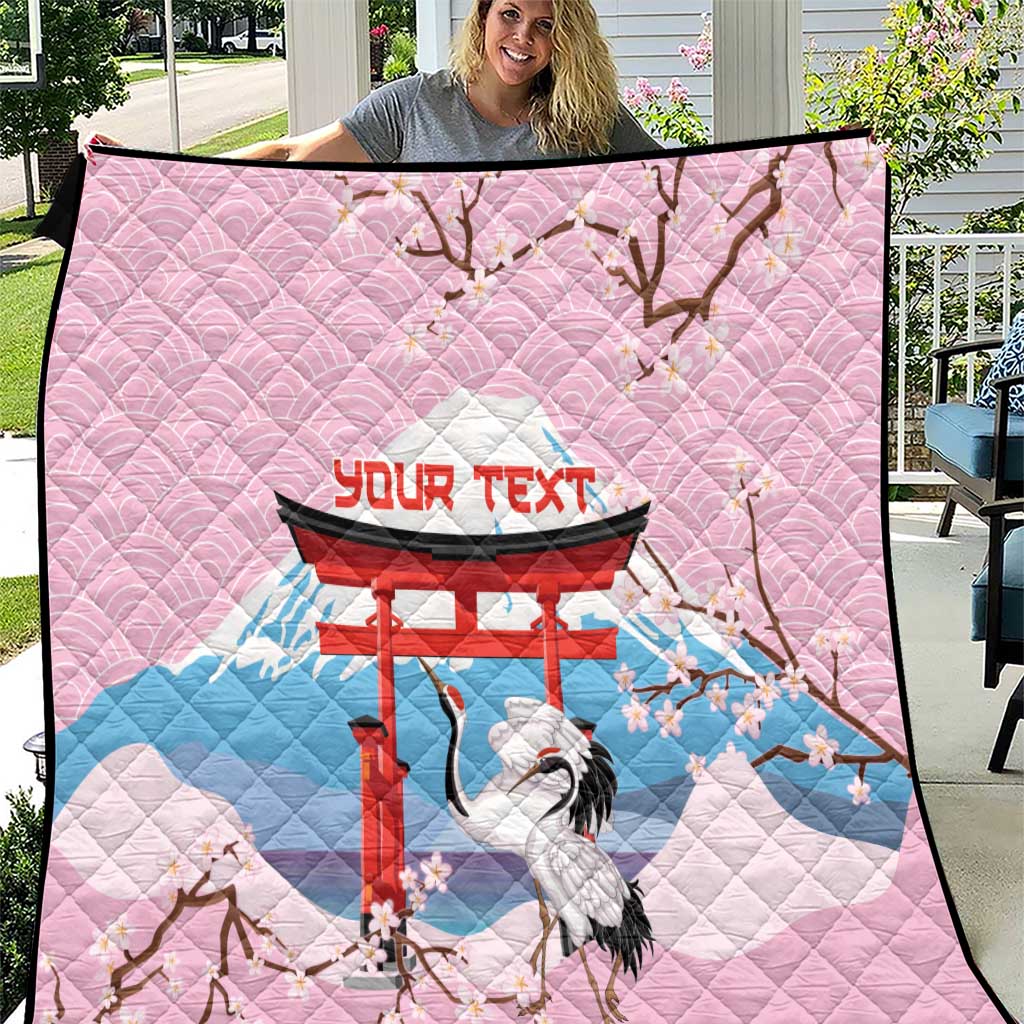Japanese Torii Gate Cranes Personalised Quilt Fuji Mount Sakura Seigaiha Pattern