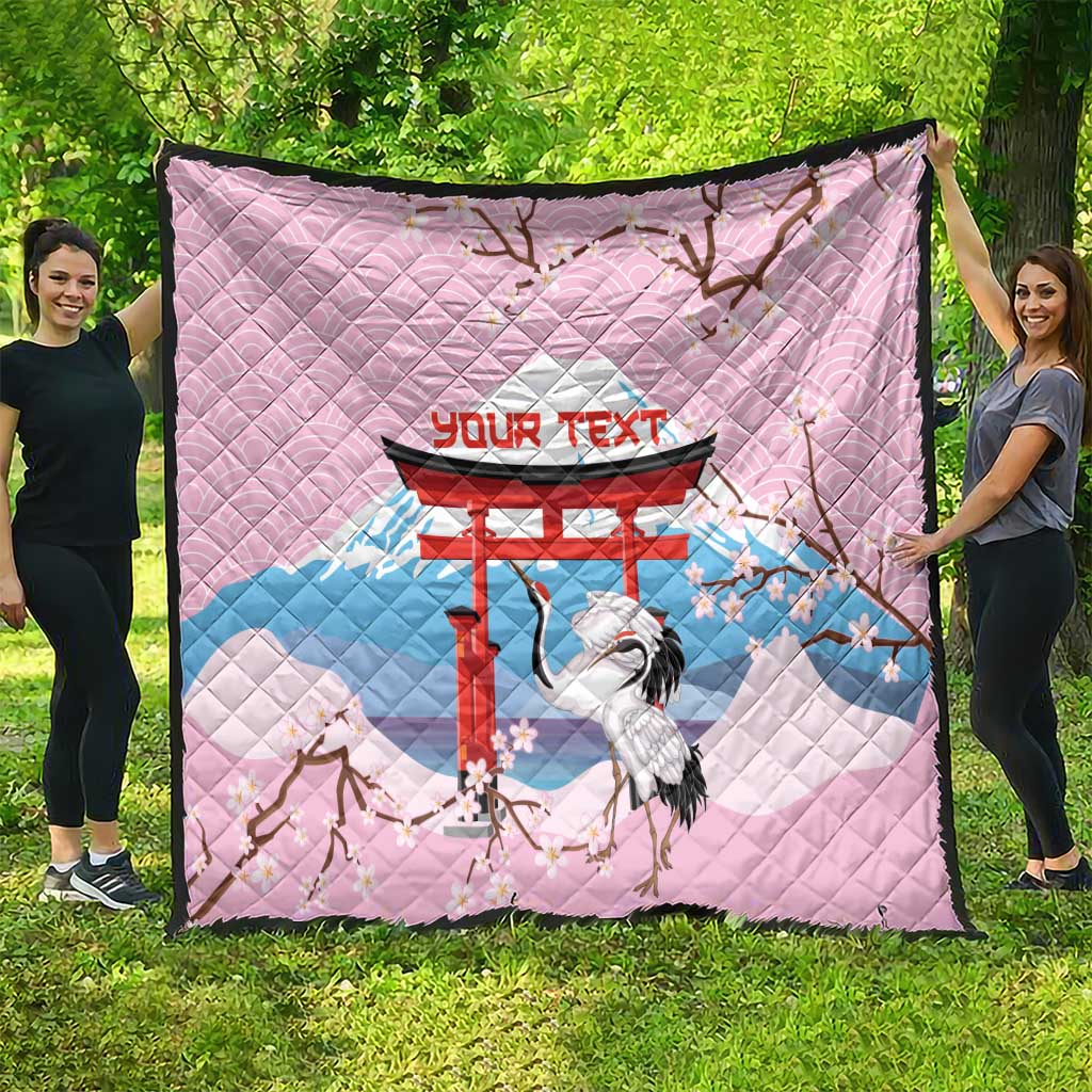 Japanese Torii Gate Cranes Personalised Quilt Fuji Mount Sakura Seigaiha Pattern
