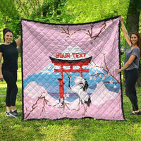 Japanese Torii Gate Cranes Personalised Quilt Fuji Mount Sakura Seigaiha Pattern