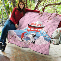 Japanese Torii Gate Cranes Personalised Quilt Fuji Mount Sakura Seigaiha Pattern