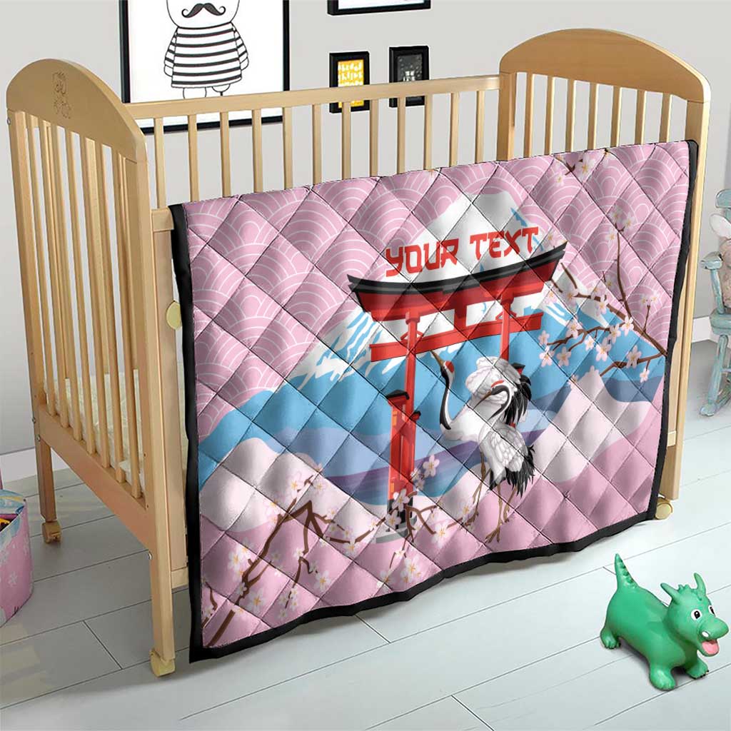 Japanese Torii Gate Cranes Personalised Quilt Fuji Mount Sakura Seigaiha Pattern