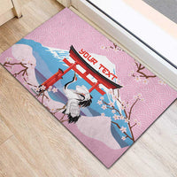 Japanese Torii Gate Cranes Personalised Rubber Doormat Fuji Mount Sakura Seigaiha Pattern