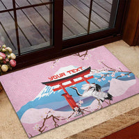 Japanese Torii Gate Cranes Personalised Rubber Doormat Fuji Mount Sakura Seigaiha Pattern