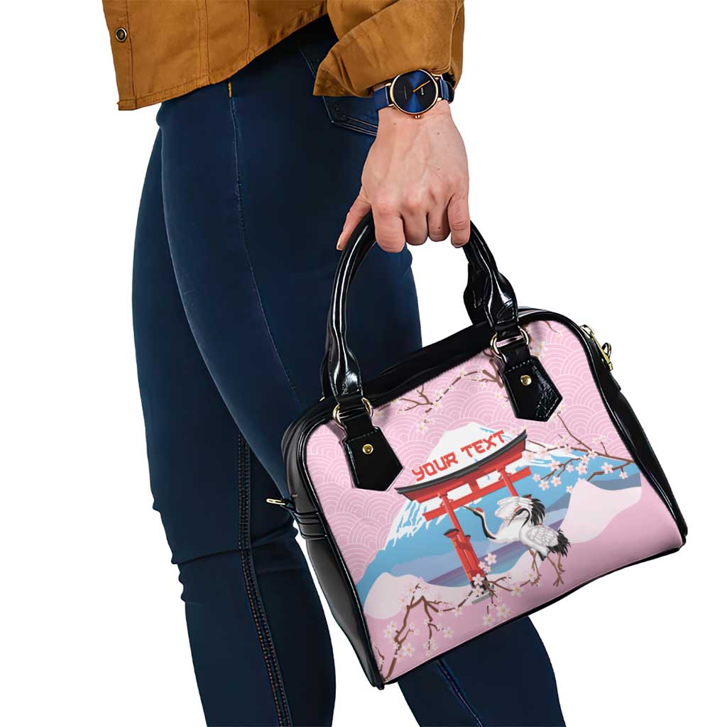 Japanese Torii Gate Cranes Personalised Shoulder Handbag Fuji Mount Sakura Seigaiha Pattern