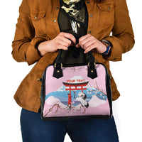 Japanese Torii Gate Cranes Personalised Shoulder Handbag Fuji Mount Sakura Seigaiha Pattern