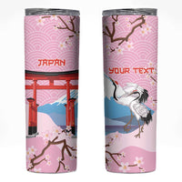 Japanese Torii Gate Cranes Personalised Skinny Tumbler Fuji Mount Sakura Seigaiha Pattern LT14 Pink - Polynesian Pride