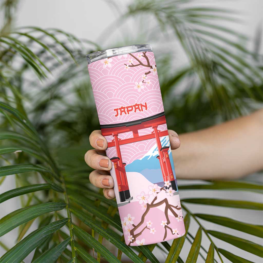 Japanese Torii Gate Cranes Personalised Skinny Tumbler Fuji Mount Sakura Seigaiha Pattern LT14 - Polynesian Pride