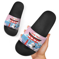 Japanese Torii Gate Cranes Personalised Slide Sandals Fuji Mount Sakura Seigaiha Pattern