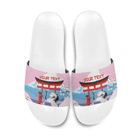 Japanese Torii Gate Cranes Personalised Slide Sandals Fuji Mount Sakura Seigaiha Pattern