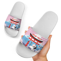 Japanese Torii Gate Cranes Personalised Slide Sandals Fuji Mount Sakura Seigaiha Pattern